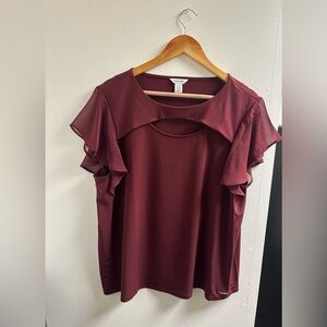 Calvin Klein Wine Ruffle Sleeve Dress